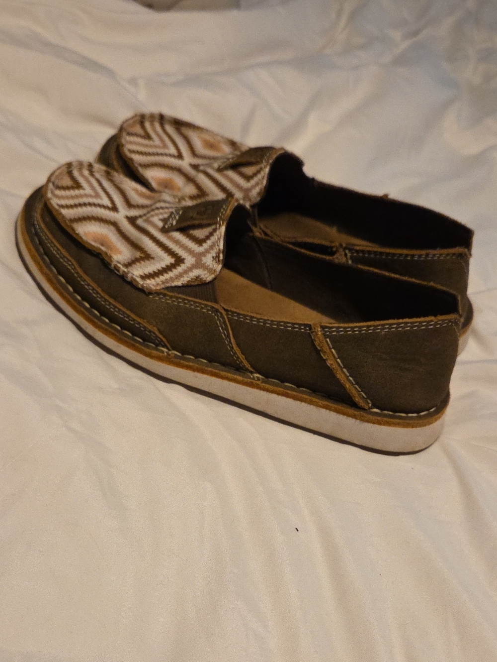 Ariat Brown Canvas Slip-On Flats with Geometric Tan/White Accent